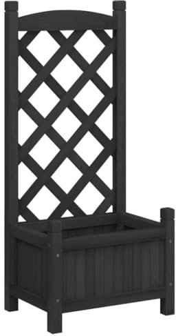 Makastle Blumenkasten mit Rankgitter, Pflanzkasten mit Spalier & Entwässerungslöchern, Rankkasten Holz, Gartenspalier für Kletterpflanzen, Gartenbeet für Balkon & Terrasse, 40 x 30 x 90 cm