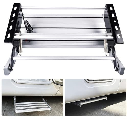 AUTUMFLATGAO Elektrische Wohnmobil-Stufen, Einzelne Herunterklappbare Stufen, Stufen Für Reise-Camping-Anhänger Mit LED-Licht, rutschfeste Aluminium-Treppe