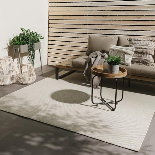 benuta Basic In- & Outdoor Teppich Wohnzimmer Iowa - Creme 300x300 cm - Boho Jute-Look - Wetterfest für Balkon, Terrasse - Schlafzimmer, Küchenteppich & Wohnzimmerteppich - Strapazierfähig & Robust
