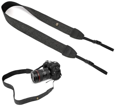 BIVOFU Sangle Appareil Photo, Sangle Pour Appareil Photo Tissu Pour Appareil Photo Sangle Bandoulière d'Appareil Photo Style Bohème Courroie en Coton et PU, Résistante et Confortable (Noir)