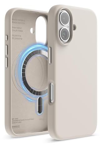 elago Magnetische Silikon Hülle für iPhone 16 | Kompatibel mit Allen MagSafe-Zubehör - Eingebaute Magnete, Soft-Grip-Silikon, Stoßfest (Taupe)