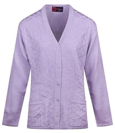 Maan Store Women’s Elegant V-Neck Button-Up Knit Cardigan Front Pockets Classic Long Sleeve Design Stylish and Comfortable Casual and Office Wear (UK, Alpha, M, L, Regular, Regular, Lilac)