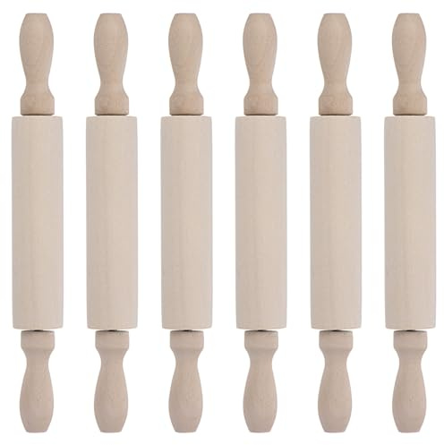 Sourcing Map 6pcs Wood Clay Roller, 7.87 Inch Flat Pattern Modeling Solid Wood Non-Stick Hand Rollers Embossed Mini Wooden Rolling Pins for Crafts Baking Playdough DIY