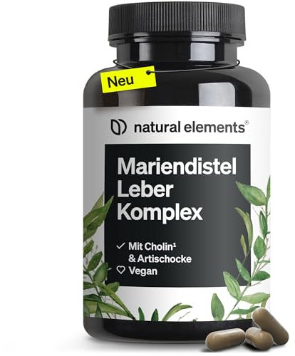 natural elements Mariendistel Leber Komplex - 120 Kapseln - mit Mariendistel, Cholin, Artischockenextrakt, Curcuma & Zink - Leberkur Hochdosiert, vegan, laborgeprüft und in Deutschland produziert