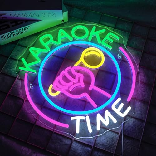 NOXET Karaoke Time Neonschild für Karaoke-Mikrofon Leuchtreklame für Lichtmusik Neonschilder für Karaoke-Bar LED-Schild rosa Neon-Bar-Schild für Musik Bar Studio Schlafzimmer Party Club Spielzimmer