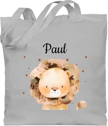 Geschenk mit Namen personalisiert by Shirtracer - Baumwolltasche - Löwen - Süßer Löwe personalisiert I Löwe Geschenk Kinder I Geschenk für Kinder mit Name I König der Tiere I Lion I Leo