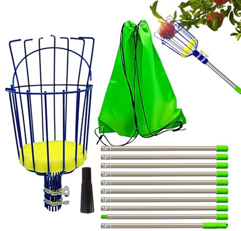 wiroouia Poste de recolector de frutas con cesta, poste ajustable para recolectar frutas de acero inoxidable a prueba de óxido, recogedor de frutas para limón, bellota, pera, árbol de mango