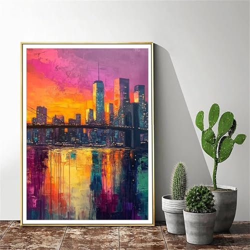 Malen Nach Zahlen Stadt Malen Nach Zahlen Erwachsene Brücke Malen Nach Zahlen kinder Paint by Numbers Handgemalt ölgemälde ,Pinseln und Acrylfarbe kreativ Set für Erwachsene (Rahmenlos) 30x40cm C-194