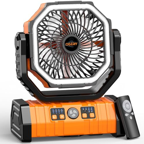 OGERY F6 Camping Fan, Portable Battery Operated Fan with 20000mAh Rechargeable Battery, LED Lantern, Remote Control and Oscillating - 4 Speeds for Tent, Travel