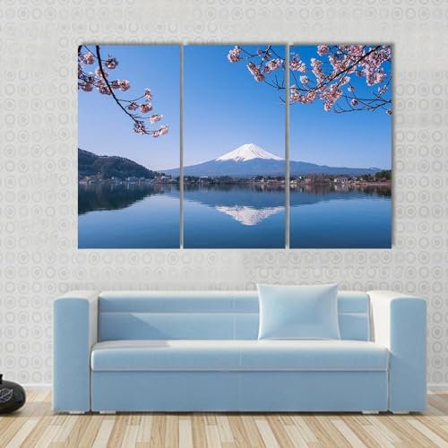 QYYAMDEQ Leinwand Bilder,Poster, Kunstdrucke 3 Stück Berg Fuji und Kirschbaum Wandbilder Groß Painting Bilder 3 Teilig Wanddekoration Leinwandbilder Flur Deko Wohnzimmer Modern