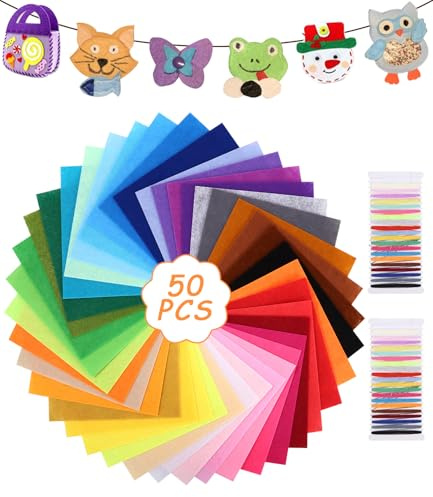 jutyum Lot de 50 feuilles de feutre colorées - 20 x 30 cm - Feutre de bricolage - Feutre en polyester - Pour travaux manuels, travaux manuels, couture, décoration manuelle