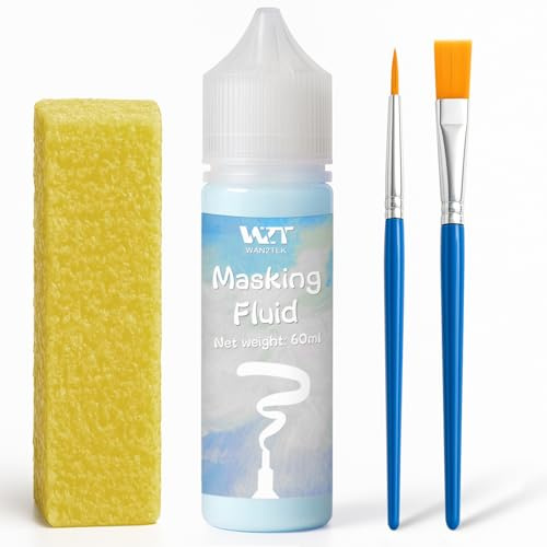 WAN2TLK Masking Fluid for Watercolor Painting - 60ml Blue with a Paintbrush and Eraser - Art Masking Fluid Pen Watercolor Medium Art Supplies for Artists