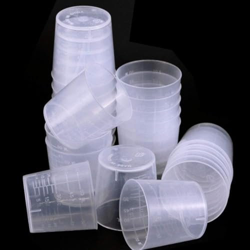Emiif 60ml Measuring Cups Small Measuring Jug Plastic Graduated Beaker Liquid Container Clear Scale Laboratory Kitchen Tool(60pcs)