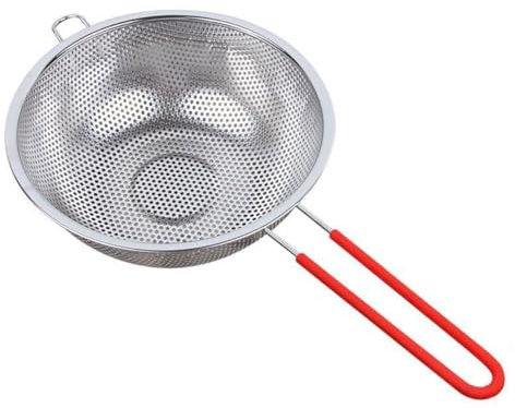 Stainless Steel Colander, Perforated Strainer with Long Handles, Metal Sieve Rice Washer Strainer Bowl for for Pasta, Rice, Fruits, Vegetables, Kitchen Essential Tool (16CM)