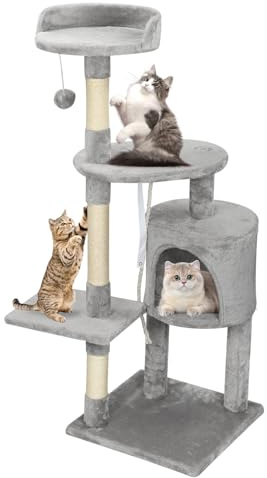 Erreyht Small Cat Tree, 112cm Play Towers & Trees for Cats, Climbing Tower with Scratching Posts/Condo/Pompom, Kitten Indoor Activity Centre for Small/Medium Cats