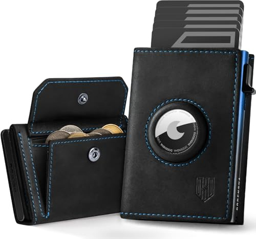 DODENSHA® Airtag 2 Wallet Herren mit XL Münzfach I MagSnap Kartenetui Herren I Smart Airtag Wallet für 10+ Karten I Geldbörse Herren mit RFID Schutz I Portmonee Herren mit AirTag* Fach I Schwarzblau