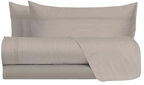 hermet Parure de lit Double 100% Coton, 2 Places Motif Effet Toile, Drap Housse + Drap Housse + 2 taies d'oreiller