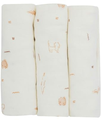 Trois Kilos Sept - Set di 3 pannolini per neonati, in mussola 100% cotone, motivo Savana, multiuso, coperta leggera, allattamento, rigurgito, 70 x 70 cm