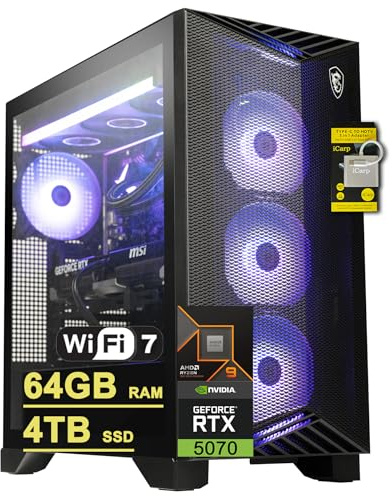msi Aegis ZS2 Gaming Desktop AMD 12-core Zen 5 Ryzen 9 9900X (>i9-14900HX) 64GB RAM 4TB SSD GeForce RTX 5070 DLSS 4 (Up to 988 AI Tops) 360mm Liquid Cooler 750W 80+ Gold PSU Support HDD Win11