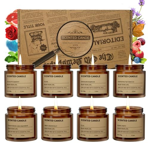 ZHTLTHZ Scented Candles Gifts for Women, 8 Pack Soy Wax Candle Gift Set | 8 Fragrances, Amber Glass Candles for Birthday, Christmas, Mum, Wife, Girlfriend and Female Friends