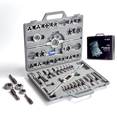 toolant 45pcs SAE Tap and Die Set, 1/4-1 Large Threading Set with Round Dies for Cutting and Rethreading Internal and External Threads