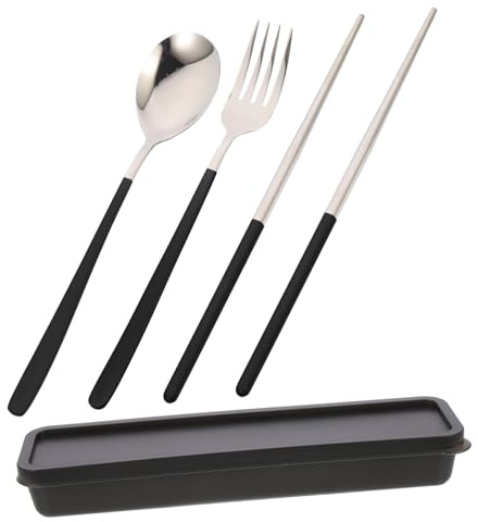 WEKADRIN Utensilios de Viaje Reutilizables de Acero Inoxidable con Estuche Portátil Set Compacto de Tenedor Cuchara y Palillos para Camping Picnic y Senderismo