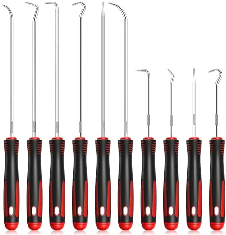 Set Precision Pick und Haken, 10 Stück Rot Wellendichtring Werkzeug Haken Werkzeug, Universal Präzision Haken für Öl-Ringe O-Ring Dichtung Auto Schläuchen Demontage Werkzeug