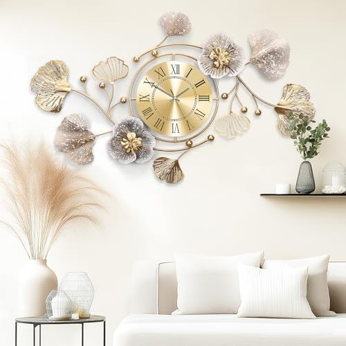 Blissio Wanddeko Wohnzimmer, Wanddeko Metall, Retro Ginkgo Leaf Design, Kreatives Geschenk für die Heimdekoration für Wohnzimmer,Schlafzimmer,Studie Wanddekoration (92cm)
