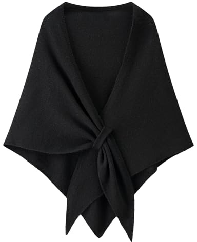 DHHYWWD Pashmina Shawls and Wraps Women's Knitted Ponchos and Capes Wool Warm Winter Cardigan Shawl for Women Ladies Christmas Wedding Evening (Black)