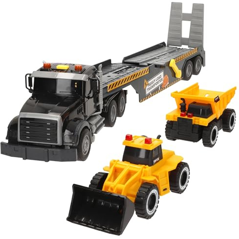 ColorBaby Speed & Go leksaktrailer, inklusive grävmaskin och dumpningskonstruktion, friktionssystem, skala 1:14, ljus och ljud, leksaker barn 3 år, stora leksaksbilar (39297)