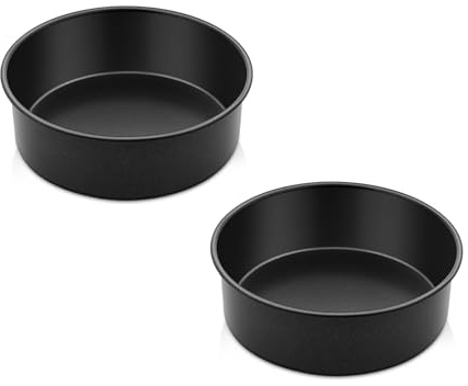 Homikit 5 Inch Cake Tin Set of 2, Stainless Steel Round Baking Pans, Black | Non-stick Coating, Air-fryer Safe, Ideal for Small Cakes/Breads/Pies, Birthday/Christmas, Safe & Sturdy, Easy Clean & Release