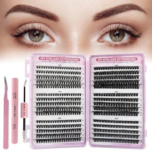 ZYKORT Ciglia Finte Ciuffetti, 570 Pezzi Extension Ciglia Kit, 30-40-50-60-80-100D Lash Cluster per Ragazze e Donne Principianti