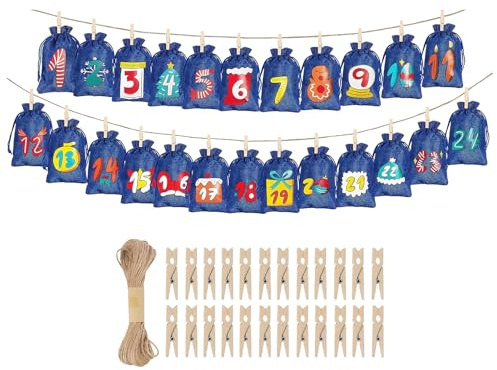 Tomma Påsar För Adventskalender 24-Dagars Juldekorationer Återanvändbara