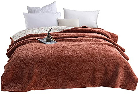 HWHHDQL Gesteppte Tagesdecke, Volltonfarbe Prägung Bettüberwürfe Warme Steppdecke Wendbare Bettdecke, Weiche und Bequeme Flanell Gesteppte Tagesdecken(Brown,180x200cm)