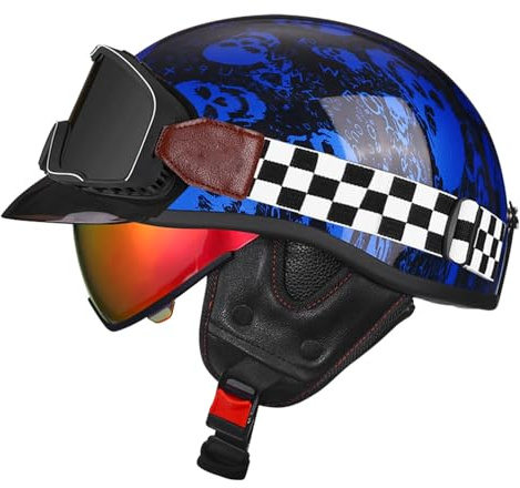 Casco Mezzo Retrò Moto Caschi Jet E Demi-Jet Approvato DOTECE Con Visiera Aperto Casco De Scodella Omologato DOTECE Caschi Cromwell Per Adulti Uomini Donne Elmetto Leggero H,XXL:63-64CM