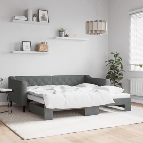 Frdhee Bettkasten Tagesbett Bettgestell,Tagesbett Ausziehbar Dunkelgrau 90x190 cm Stoff,Für Schlafzimmer,Gästezimmer,Kompakte Verpackung Und Einfache Montage