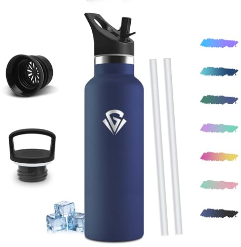 Mulbijeo Thermosflasche, 750ml 18/8 Edelstahl, Trinkflasche mit Strohhalm, Doppelwandige Vakuumisolierung, Wasserflasche, BPA-frei Auslaufsicher, Thermoskanne