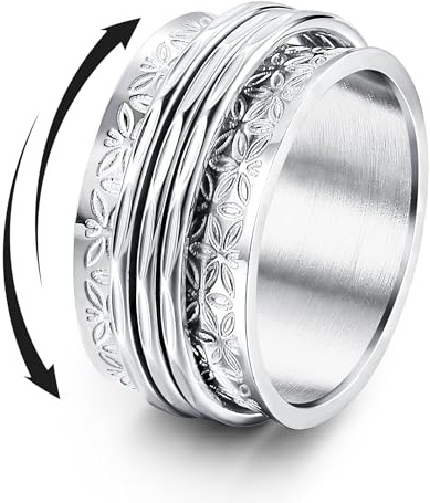 Roheafer Anxiety Rings Fidget Spinner Rings for Stress Relief flower/11