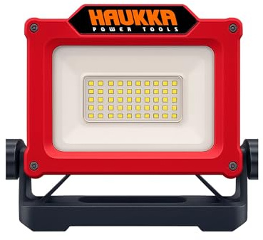 Luz de Trabajo LED con Batería Incluida 18-21V 4.0Ah | Foco Recargable 3000 lm con USB, 3 Modos de Luz y Base Plegable | Compatible con Herramientas Profesionales 18V | Haukka | Recargable