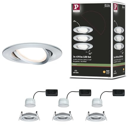 Paulmann 93451 LED Einbauleuchte Nova Coin Basisset schwenkbar rund 84 mm 50° Coin 3x6W 3x470lm 230V 2700K Alu gedreht