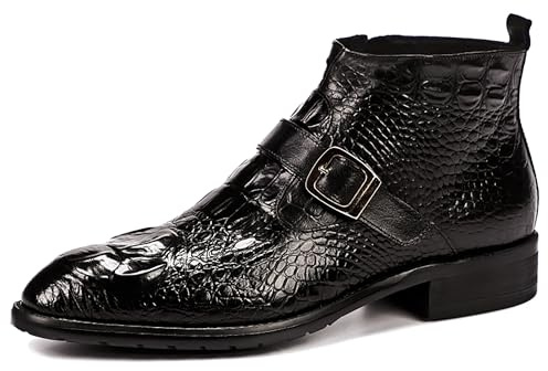 Santimon Monk boots Crocodile Print zipper Dress Leather Bukle Strap Ankle Shoes Black 9 M US