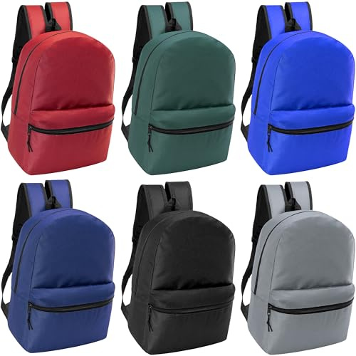 24-Pack 15 Backpacks for Kids - Bookbags in Bulk for Elementary, Middle, and High School Students, 6 Assorted Colors