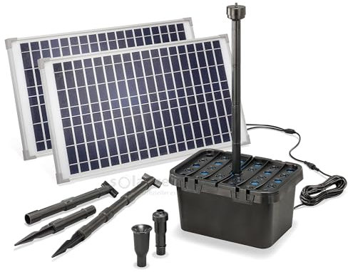 Esotec Solar Teichfilter Komplettset Starter 50/1700, Gartenteichfilter Teichfilterset, Solarmodul, Filterschwämme, mehrstufige Filteranlage, 50Wp Förderhöhe 3m 1700l/h IP68 100904