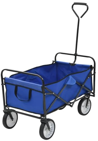 vidaXL Folding Hand Trolley Steel Blue Transport Cart Truck Wheelbarrow Wagon