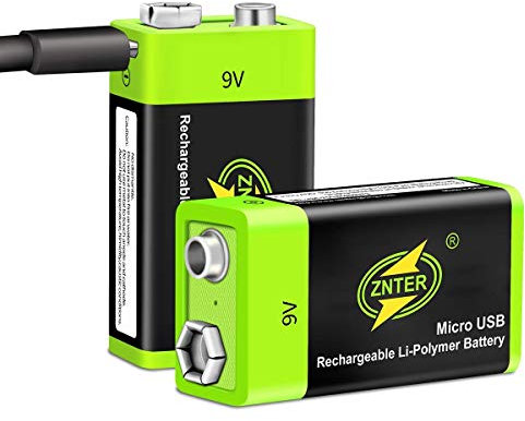 9V Batterie 600mAh, 2Pack-9V Lithium Pile USB Rechargeable, Jusqu'à 3000 Cycles Avec Port de Charge Micro USB, Convient aux Détecteurs de Fumée, Chauffe-Eau, Cuisinière à gaz, Lampes de Poche, Guitare