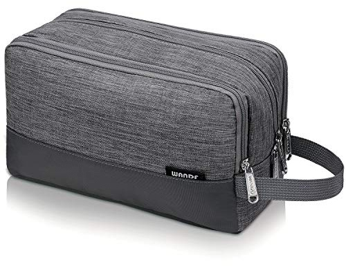WANDF Toiletry Bag Water-Resistant Nylon Travel Wash Bag Lightweight Dopp Kit for Men and Women (A-Denim Grey)