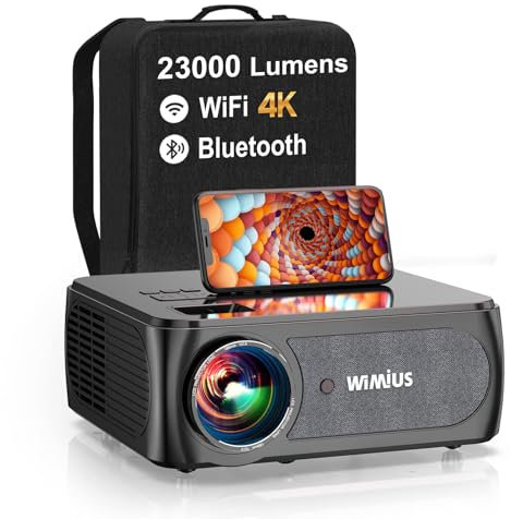 Vidéoprojecteur 4K WiFi Bluetooth 32000 Lumens Full HD 1080P, WiMiUS Projecteur 4K WiFi6 Bluetooth Supporté Correction 4P/4D Zoom RétroProjecteur 350'' Home Cinéma pour iOS/Android/PS5 HDMI AV USB