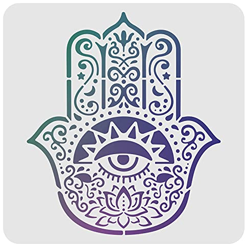 FINGERINSPIRE Hamsa Hand Schablone Vorlage 30x30cm Kunststoff Mandala Hand Malerei Schablonen Eid al-Fitr Mubarak Dekor Wiederverwendbare Islamische Schablonen Für Holz Wand Möbel Boden Stoff