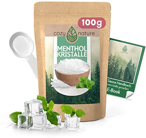 CozyNature® Mentholkristalle | 100g | Premium Qualität Made in Germany | Sauna Zubehör & natürliche Ameisenabwehr | Saunaaufguss | naturreines Menthol | Minzöl Kristalle | inkl. Gratis Sauna E-Book