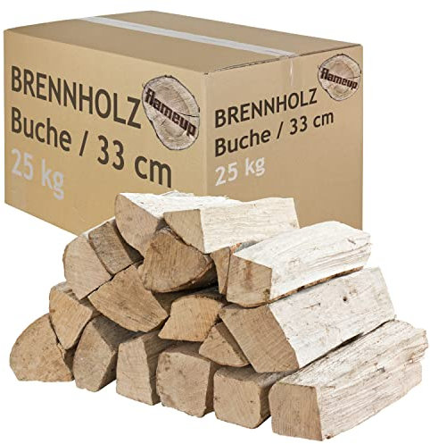 Leña Madera Selección 5-500 kg para Estufa y Chimenea Brasero Parrilla Cesta de Fuego Troncos de Madera de Haya 33 cm Flameup, Cantidad:25 kg